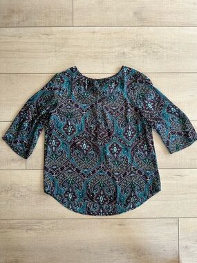 Talbots Teal & Purple Paisley Scoop-Neck Blouse Petite L